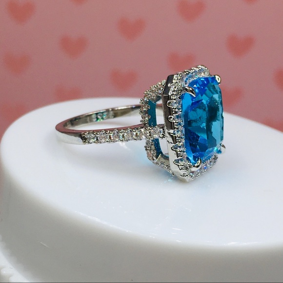 ❌ SOLD ❌ 14k white gold blue diamond ring halo - Picture 3 of 13